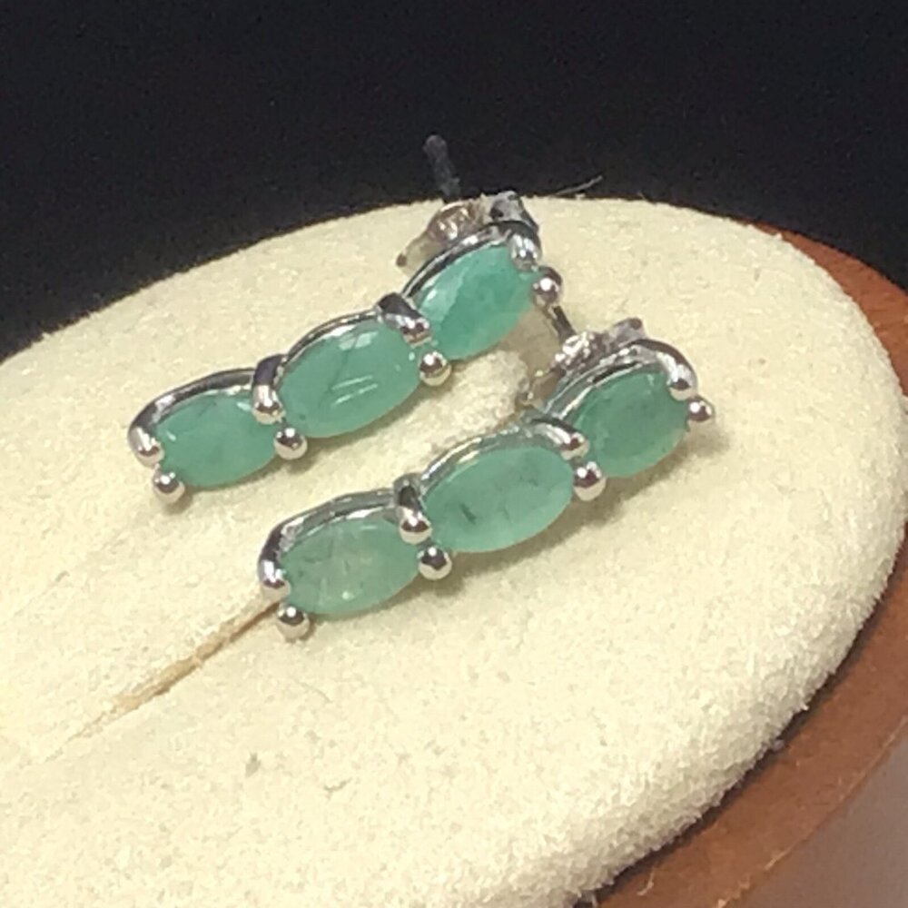 Sterling Silver Emerald Half Hoop Earrings 5/8” New